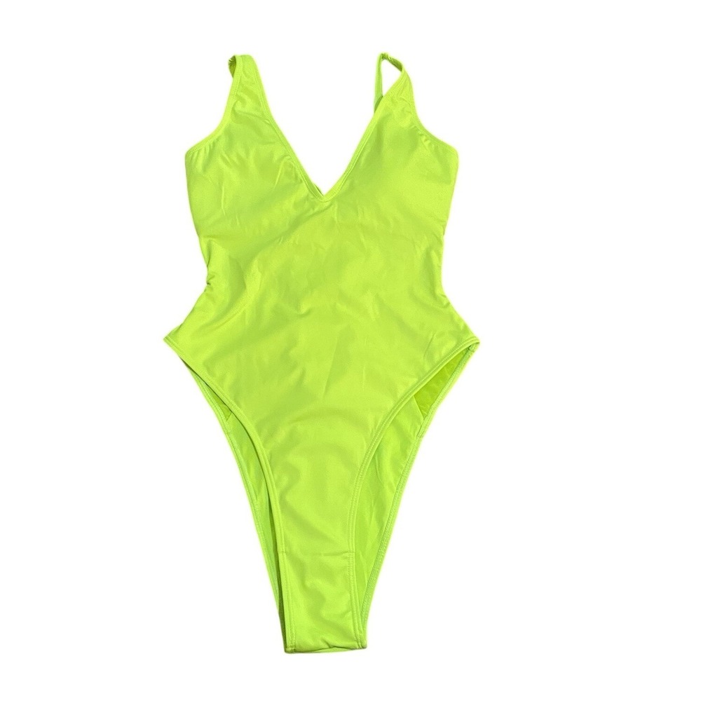 Ta3 NWT Hi Cut Plungey One Piece Swimsuit Acid Green Size Medium Regular Length